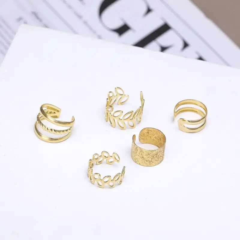 5-Pieces: Leaf Cutout Ear Clips - Gold or Silver