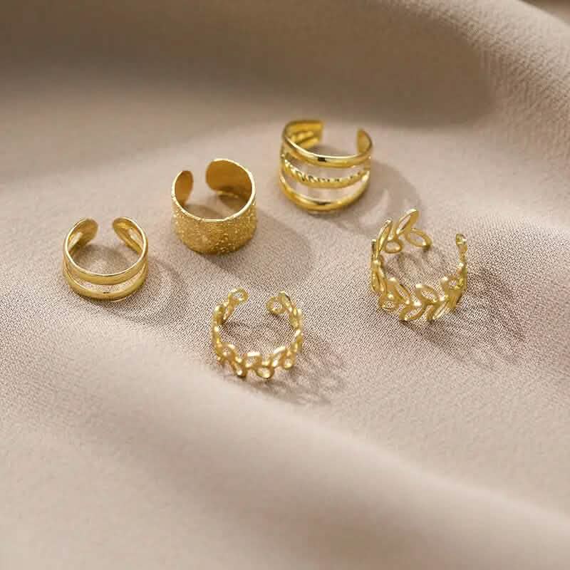 5-Pieces: Leaf Cutout Ear Clips - Gold or Silver
