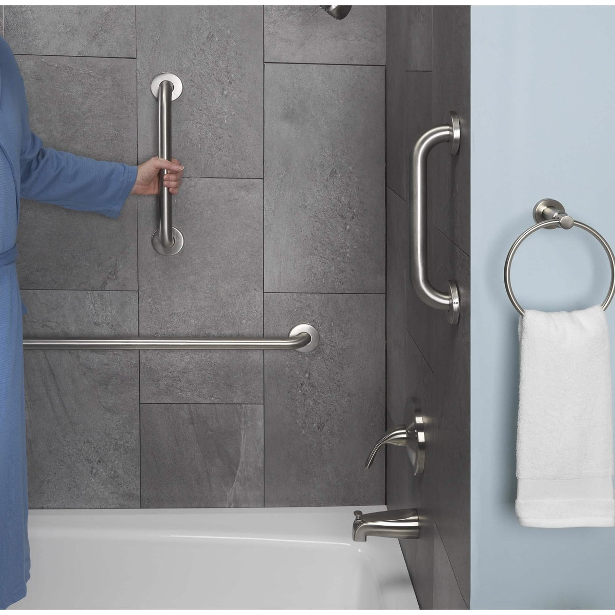 Stainless Steel 20cm Bathroom Shower Grab Bar & Towel Rail
