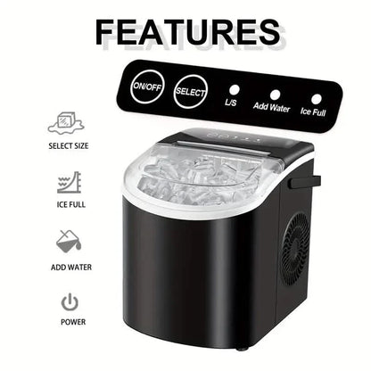 Countertop Portable Ice Maker – 26lb/24h, 9 Cubes/6min, Black