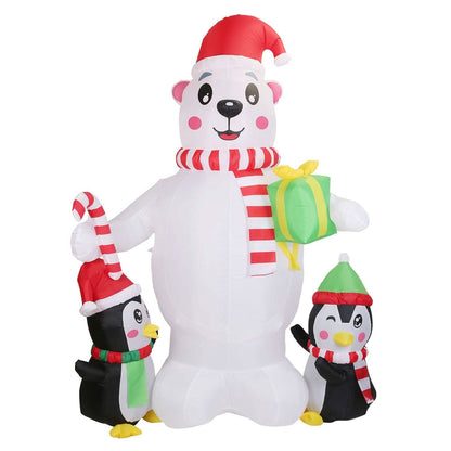5.9Ft Christmas Inflatable Polar Bear and Penguin Blow Up Yard Outdoor Decoration with LED