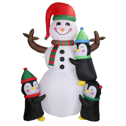 5.9Ft Snowman and Penguin Blow Up Yard Decoration with LED Light Built-in Air Blower