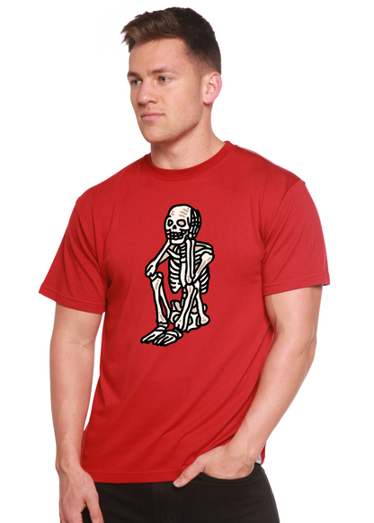 Sad Skeleton Halloween Unisex Bamboo Viscose/Organic Cotton Short Sleeve Graphic T-Shirt