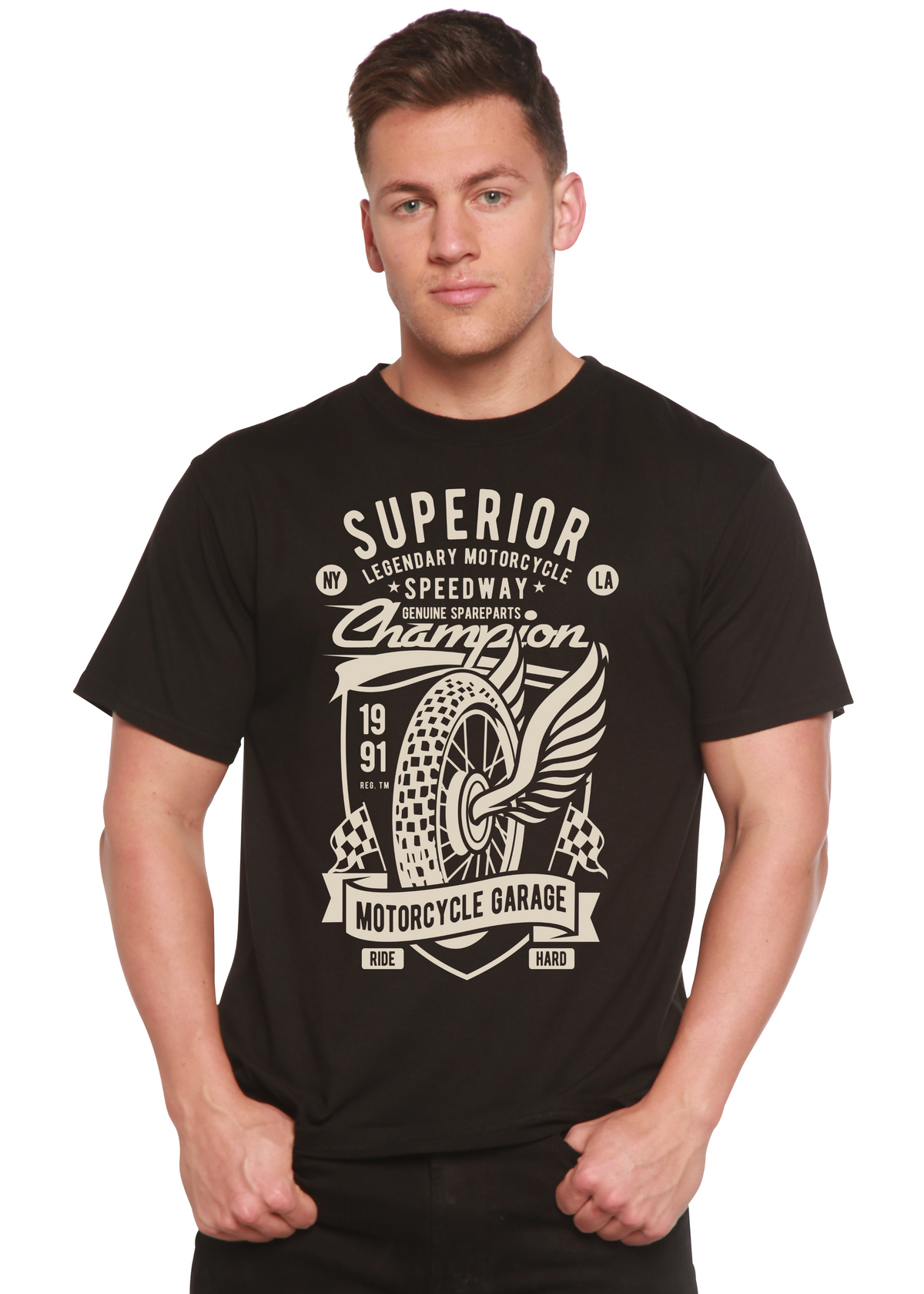 Superior Motorcycle Spun Bamboo® Men's Bamboo Viscose/Organic Cotton Short Sleeve Graphic T-Shirt