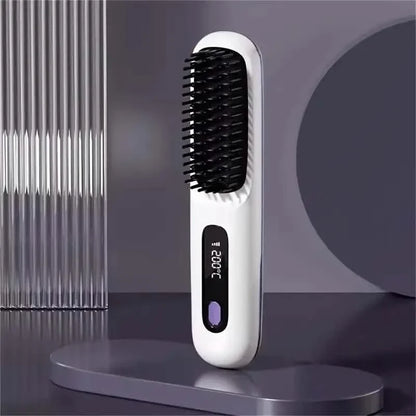 Portable Wireless Hair Straightener Comb – USB Rechargeable, 3-Speed, Negative Ion
