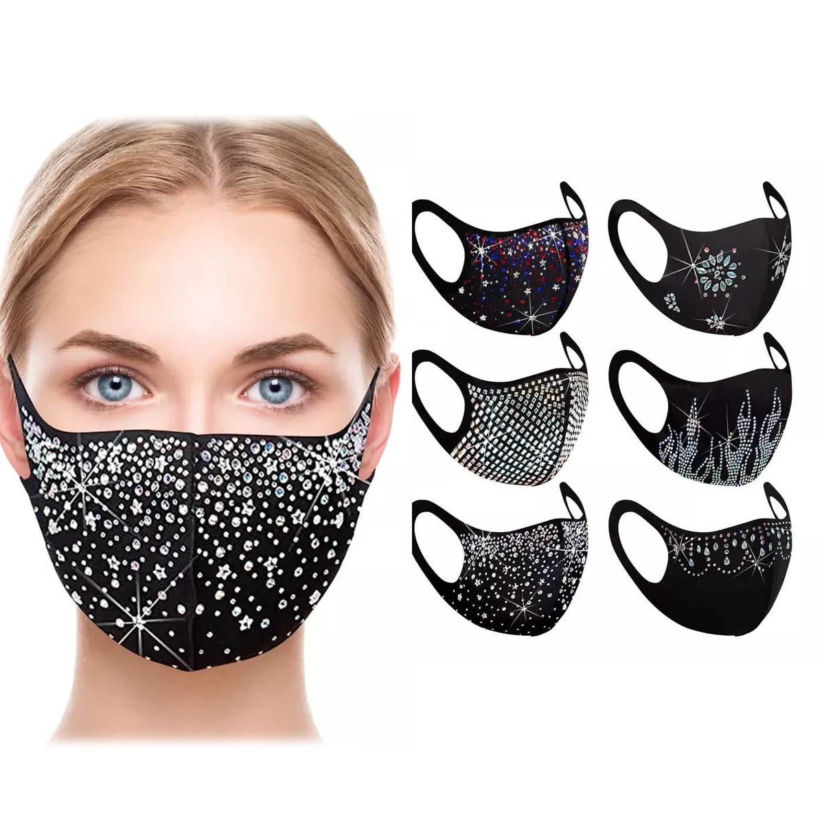 6-Pack: Rhinestone Holiday Bling Face Mask