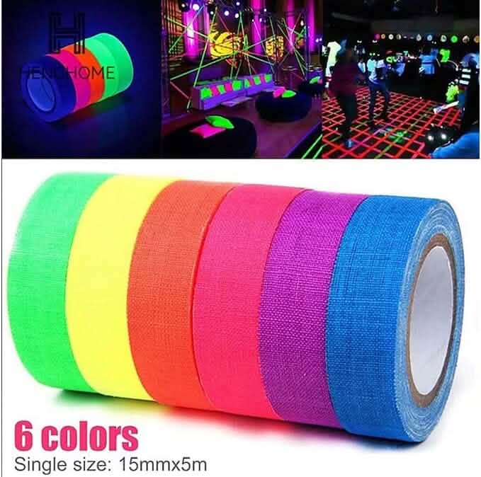 6-Pack: UV Gaffer Fluorescent Party Tape Blacklight Reactive Glow In The Dark Tape