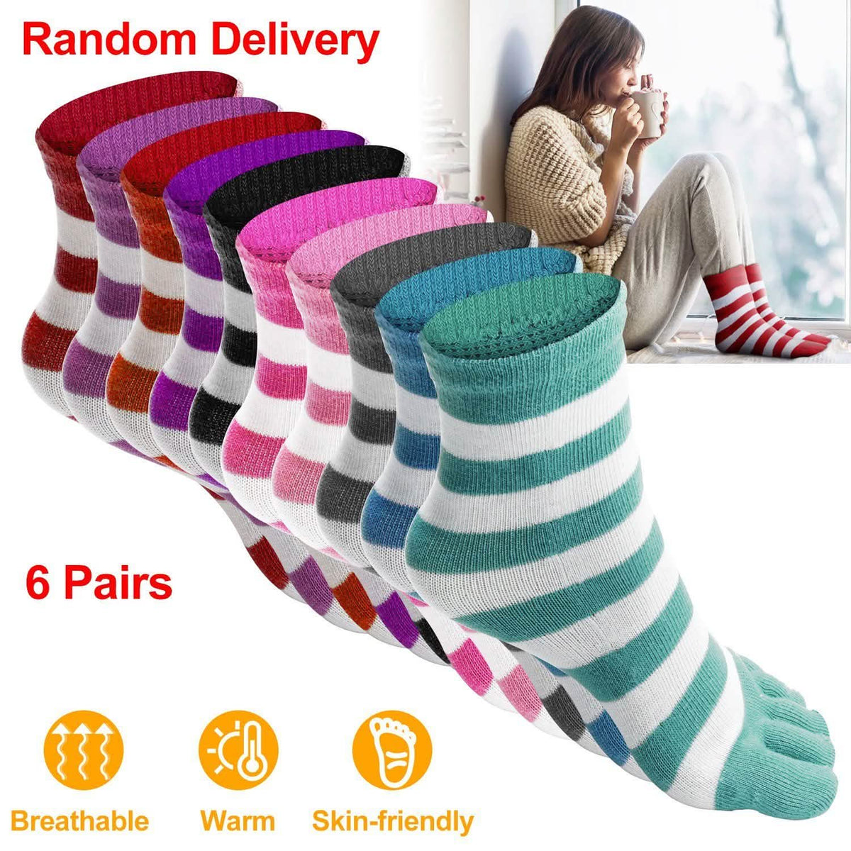 6-Pair: 5 Toes Socks Soft Breathable Ankle Socks