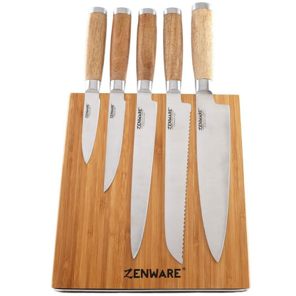 6-Piece: Zenware German Stainless Steel Kitchen Knives Set with Bamboo Magnetic Block
