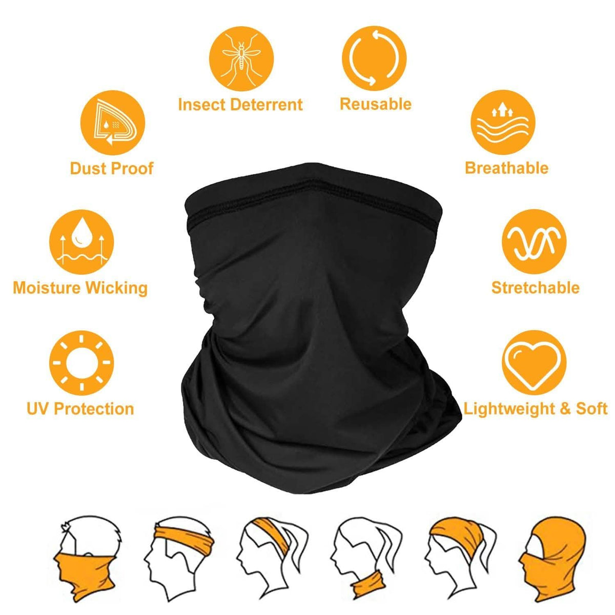6-Pieces: Summer Neck Gaiter UV Sunscreen Protection Face Mask