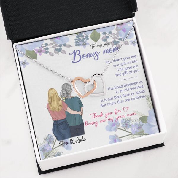 Personalized Message Card Interlocking Heart Necklace Jewelry - Best Gift For Mother's Day - To My Bonus Mom