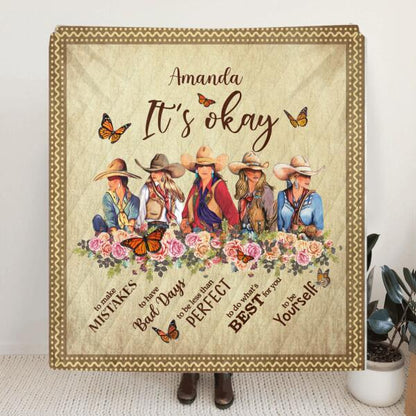 Personalized Cow Girl Blanket - Gift Idea For Sisters/Friends/Besties - It's okay to make mistakes