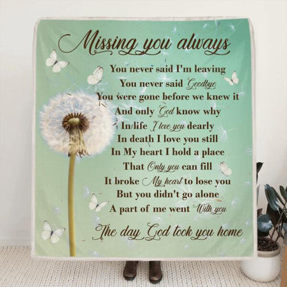Personalized Remembrance Quilt/Fleece Blanket - Missing You Always - GTWDM6