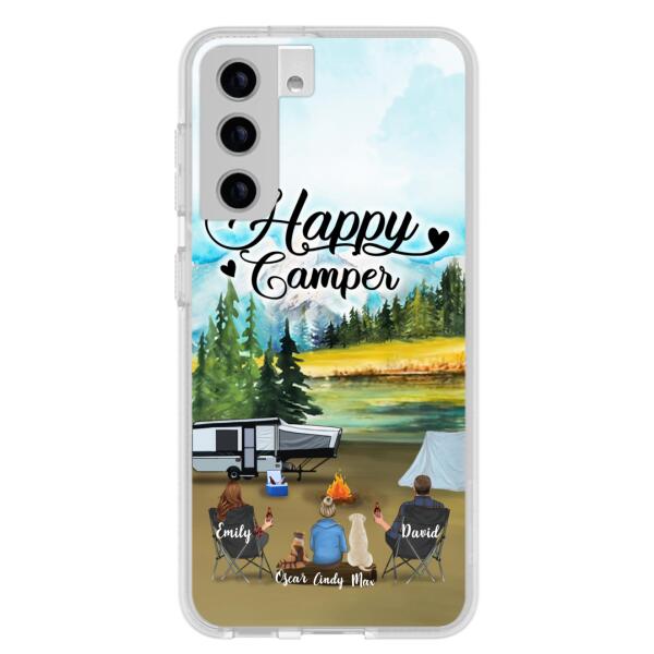 Personalized Camping Phone Case - Parents With 1 Kids And 2 Pets - Best Gift For Family - Happy Camper