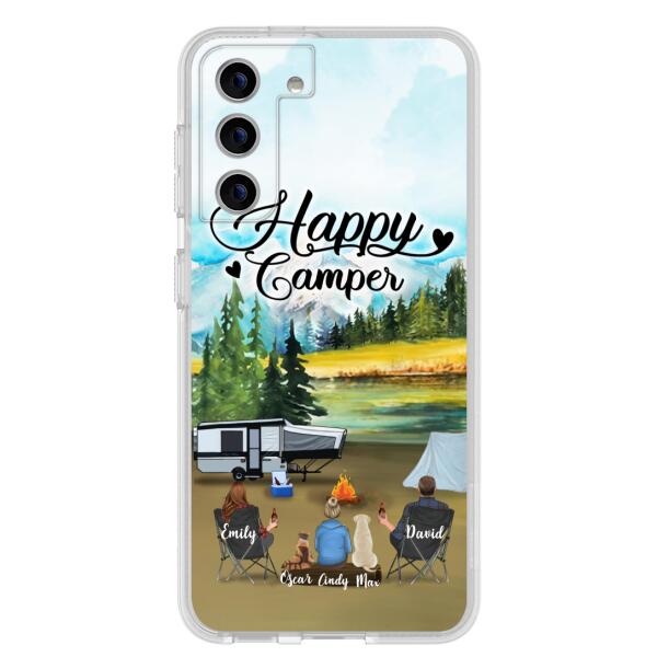 Personalized Camping Phone Case - Parents With 1 Kids And 2 Pets - Best Gift For Family - Happy Camper