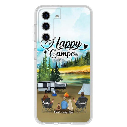 Personalized Camping Phone Case - Parents With 1 Kids And 2 Pets - Best Gift For Family - Happy Camper