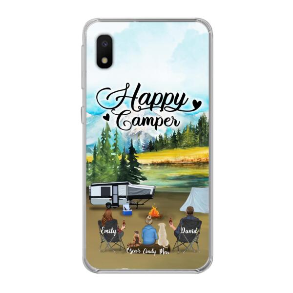 Personalized Camping Phone Case - Parents With 1 Kids And 2 Pets - Best Gift For Family - Happy Camper
