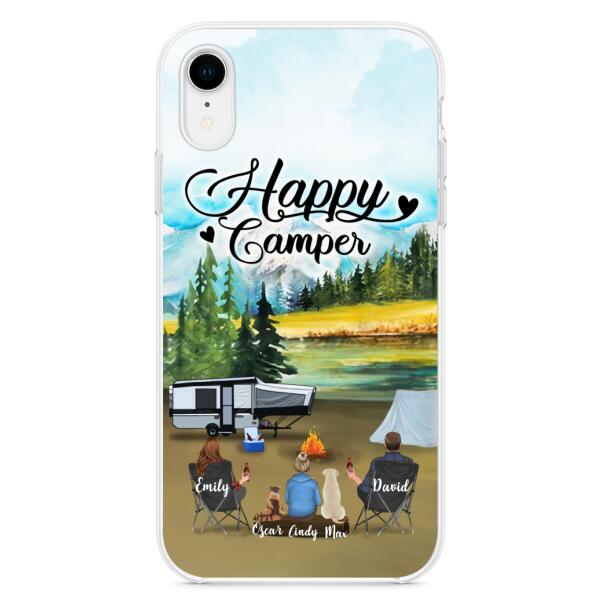 Personalized Camping Phone Case - Parents With 1 Kids And 2 Pets - Best Gift For Family - Happy Camper