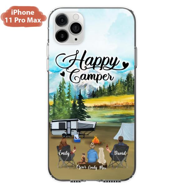 Personalized Camping Phone Case - Parents With 1 Kids And 2 Pets - Best Gift For Family - Happy Camper