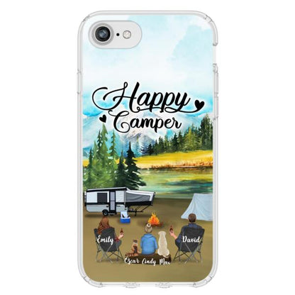 Personalized Camping Phone Case - Parents With 1 Kids And 2 Pets - Best Gift For Family - Happy Camper