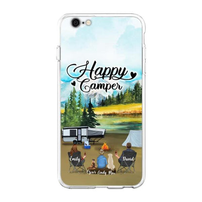 Personalized Camping Phone Case - Parents With 1 Kids And 2 Pets - Best Gift For Family - Happy Camper