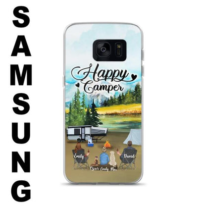 Personalized Camping Phone Case - Parents With 1 Kids And 2 Pets - Best Gift For Family - Happy Camper