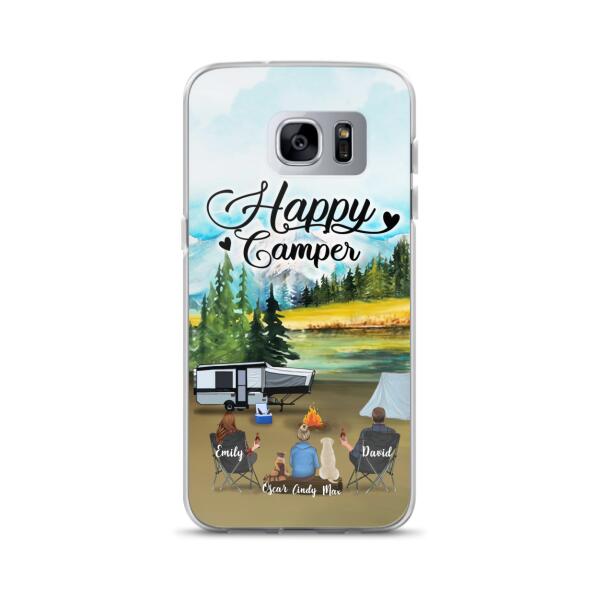 Personalized Camping Phone Case - Parents With 1 Kids And 2 Pets - Best Gift For Family - Happy Camper