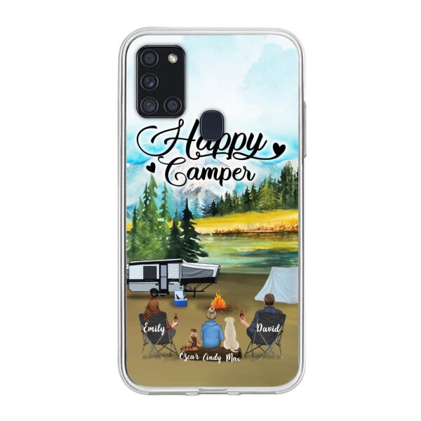 Personalized Camping Phone Case - Parents With 1 Kids And 2 Pets - Best Gift For Family - Happy Camper
