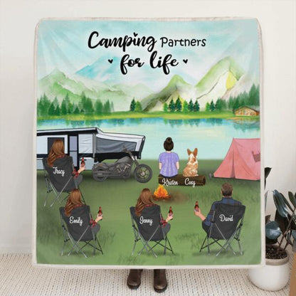 Personalized Camping Blanket - Gift For The Whole Family, Camping Lovers With 4 Adults, 1 Kid & 1 Pet - Camping Partner For Life