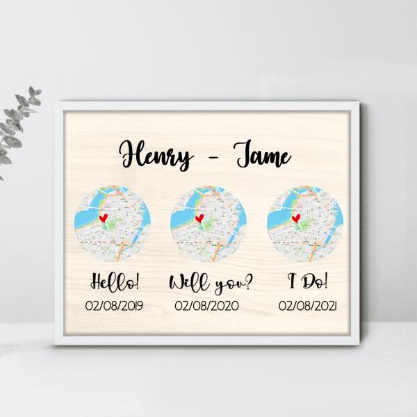 Personalized Map Poster - Best Gift For Couple - Custom Name, Date & Location