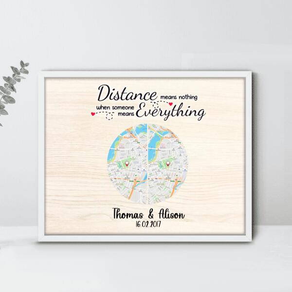 Personalized Circle Map Couple Horizontal Poster - Best Gift For Couple - Distance Means Nothing When Someone Means Everything
