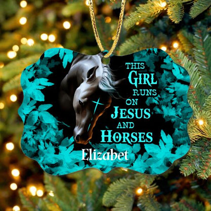 Custom Personalized Horse Girl Ornament - Gift For Horse Lovers - This Girl Runs On Jesus And Horses