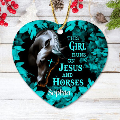Custom Personalized Horse Girl Ornament - Gift For Horse Lovers - This Girl Runs On Jesus And Horses