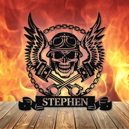 Personalized Skull Metal Monogram Sign - Custom Name