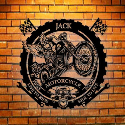 Personalized Skull Riding Motorcycle Metal Monogram Sign - Gift Idea For Motorcycle Lover - Live To Ride, Ride To Live