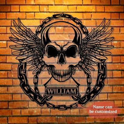 Personalized Skull Motorcycle Metal Monogram Sign - Gift Idea For Motorcycle Lover