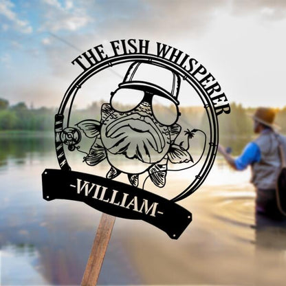 Personalized The Fish Whisperer Monogram Metal Sign - Gift Idea For Fishing Lover