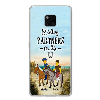 Custom Personalized Horseback Riding Cartoon Portrait From Photo Phone Case - Gift Idea For Couple/ Riding Lover - Case For Xiaomi, Oppo And Huawei