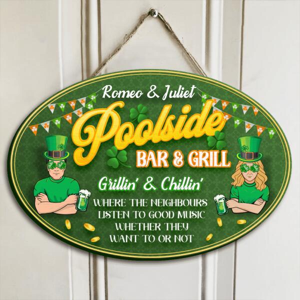 Personalized Poolside Door Sign - Gift Idea For St Patrick's Day - Poolside Bar & Grill