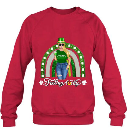 Personalized Irish Girl Unisex T-shirt/Sweatshirt/Hoodie - Gift Idea For St Patrick's Day - Feeling Lucky