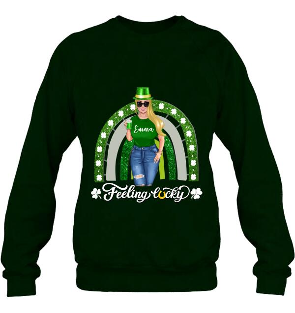 Personalized Irish Girl Unisex T-shirt/Sweatshirt/Hoodie - Gift Idea For St Patrick's Day - Feeling Lucky