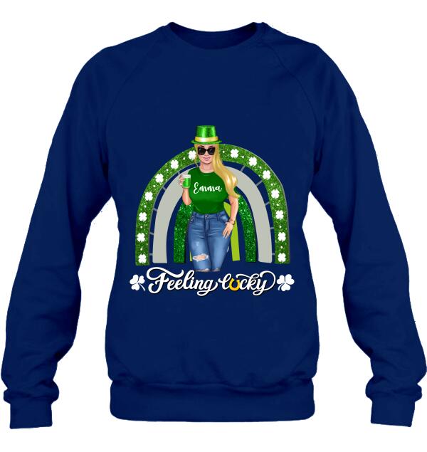 Personalized Irish Girl Unisex T-shirt/Sweatshirt/Hoodie - Gift Idea For St Patrick's Day - Feeling Lucky