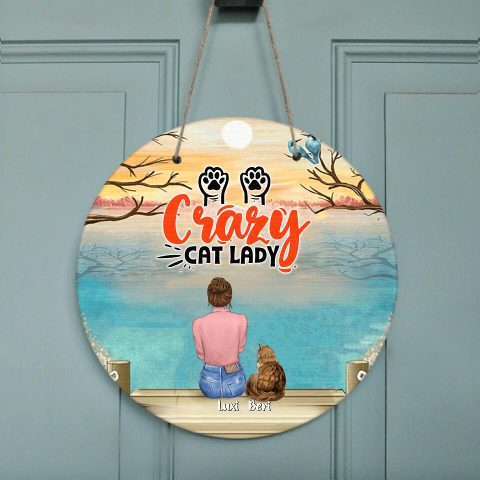 Personalized Cat Mom Circle Door Sign - Up to 5 Cats - Gift Idea For Cat Lover - Crazy Cat Lady