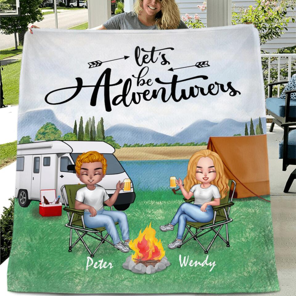 Personalized Camping Couple With Dog Pillow Cover/Quilt/Fleece Blanket - Up/to 3 Dogs - Gift Idea For Camping Lover - Let's Be Adventures