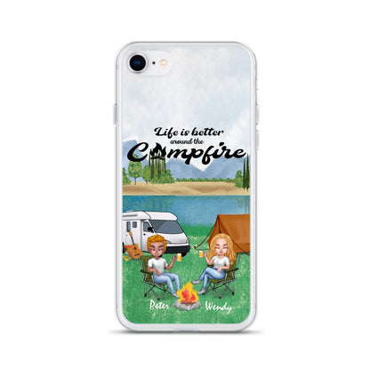 Personalized Camping Chibi Phone Case - Couple With Up to 2 Dogs - Gift Idea For Dog/Camping Lover - Life Is Better Around The Campfire - Case For iPhone And Samsung