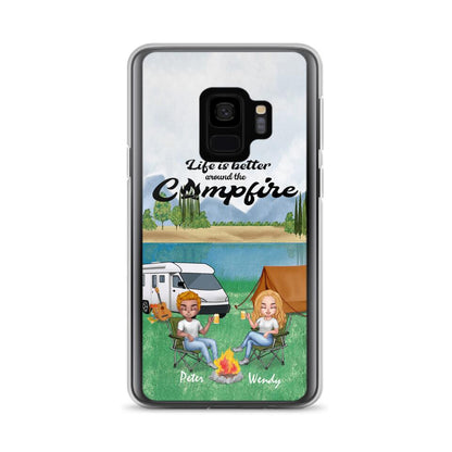 Personalized Camping Chibi Phone Case - Couple With Up to 2 Dogs - Gift Idea For Dog/Camping Lover - Life Is Better Around The Campfire - Case For iPhone And Samsung