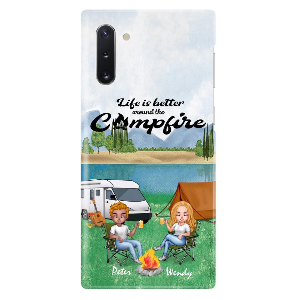 Personalized Camping Chibi Phone Case - Couple With Up to 2 Dogs - Gift Idea For Dog/Camping Lover - Life Is Better Around The Campfire - Case For iPhone And Samsung