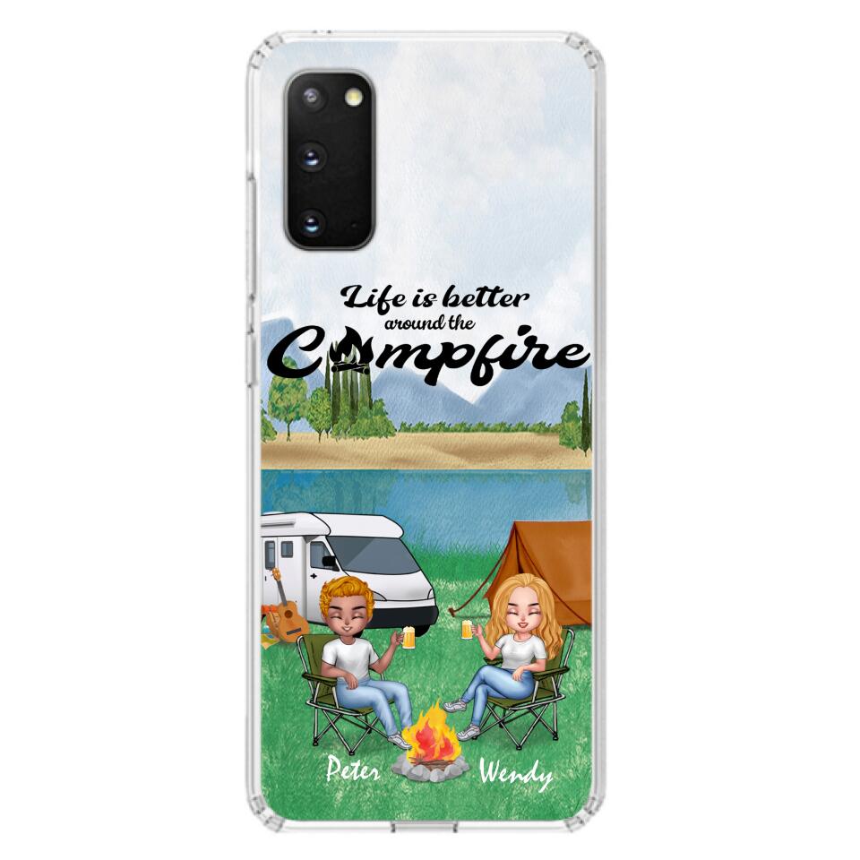 Personalized Camping Chibi Phone Case - Couple With Up to 2 Dogs - Gift Idea For Dog/Camping Lover - Life Is Better Around The Campfire - Case For iPhone And Samsung