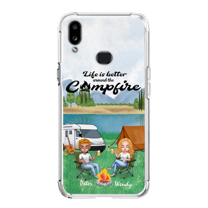 Personalized Camping Chibi Phone Case - Couple With Up to 2 Dogs - Gift Idea For Dog/Camping Lover - Life Is Better Around The Campfire - Case For iPhone And Samsung