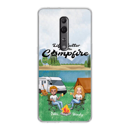 Personalized Camping Chibi Phone Case - Couple With Up to 2 Dogs - Gift Idea For Camping Lover - Case For Xiaomi, Oppo And Huawei